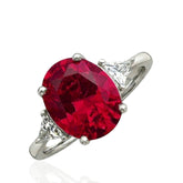 Silver Cubic Zirconia Oval Three Stone Ring, Colorful Gemstone Ring, CZ Trilogy Ring, Engagement Ring