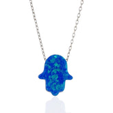 Opal Hamsa Hand of Fatima 925 Sterling Silver Necklace, Hamsa Hand Pendant