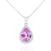 1.54ct Pear-Shaped Created Pink Sapphire & Diamond Teardrop Necklace – 9ct White Gold Necklace