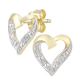 Heart Shape Pave Set Diamond Stud Earrings in 9ct Yellow Gold