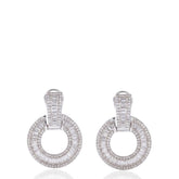 Halo Baguette 925 Sterling Silver Earrings, CZ Stud Earrings, Baguette Cut Earrings