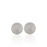 Center Raised Pavé CZ Stud Earrings in 925 Sterling Silver, Cubic Zirconia Silver Earrings