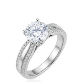 925 Sterling Silver Ladies Pave Setting Solitaire Band Ring, Cubic Zirconia Engagement Ring