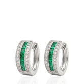 Charming 925 Sterling Silver Huggie Earrings with Green CZ, Green Cubic Zirconia Hoop Earrings