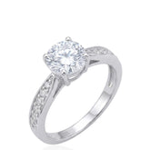 Sterling Silver Cubic Zirconia Solitaire Shoulder Ring, Elegant Engagement Ring for Women