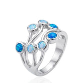Silver Cubic Zirconia & Blue Opalique Triple Band Ring | Elegant Stacking Ring