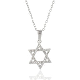 Star of David 925 Sterling Silver CZ Pendant with Silver Chain, Jewish Star Necklace