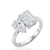 Emerald Cut & Pear Cut Silver Cubic Zirconia Ring, Sterling Silver Promise Engagement Ring