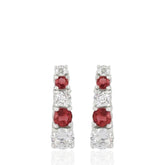 Red CZ 925 Sterling Silver Stud Earrings, Red Cubic Zirconia Earrings, Elegant Silver Earrings
