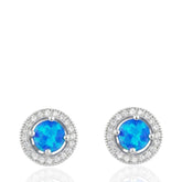 Charming Round 925 Sterling Silver Earrings with Opal CZ, Opal Stud Earrings