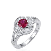 925 Sterling Silver Ruby & Cubic Zirconia Ring | Elegant Red Stone Ring