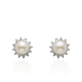Charming Pearl Stud Earrings in 925 Sterling Silver, Elegant Pearl Earrings, Dainty Silver Pearl Studs