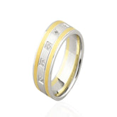 9ct White & Yellow Gold Wedding Band with Diamonds – Two-Tone Elegant Diamond Ring