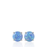 Sterling Silver Blue Opal Stud Earrings, Round Opal Earrings, Blue Fire Opal Earrings