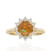 Fire Opal & Diamond Ring in 18ct Yellow Gold - Elegant Luxury Jewellery