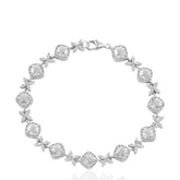 Crystal Floral Bracelet, Silver Tone Tennis Bracelet, Elegant Bridal Jewelry