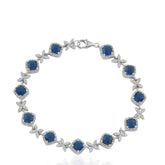 Blue Gemstone Bracelet, Silver Floral Bracelet, Elegant Tennis Bracelet, Blue Crystal Bracelet
