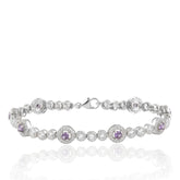 925 Sterling Silver CZ Tennis Bracelet, Purple Amethyst CZ Bracelet, Sparkling Cubic Zirconia Bracelet