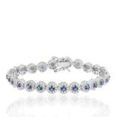 Blue Sapphire Tennis Bracelet, Sterling Silver Bracelet, CZ Halo Bracelet, Elegant Bridal Jewelry, Anniversary Gift