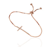 Cross Design Rose Gold Colour 925 Sterling Silver Toggle/Slider Bracelet