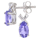 1.0ct Oval Tanzanite Prong Set Stud Earrings in 9ct White Gold – Elegant Gemstone Studs