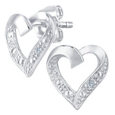Heart Shape Pave Set Diamond Stud Earrings in 9ct White Gold