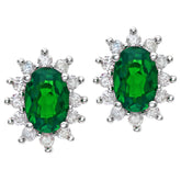 0.82ct Oval Emerald and 0.25ct Round Diamond Stud Cluster Earrings in 9ct White Gold