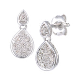 Pave Set Diamond Pear Shape Stud and Drop Earrings in 9ct White Gold