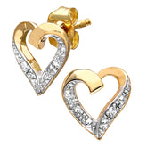 Heart Shape Pave Set Diamond Stud Earrings in 9ct Yellow Gold