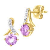 0.5ct Round Amethyst and Pave Set Diamond Twist Earrings in 9ct Yellow Gold