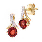 0.7ct Round Garnet and Pave Set Diamond Twist Earrings in 9ct Yellow Gold