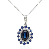 1.53ct Oval Blue Sapphire & Diamond Double Halo Necklace – 9ct White Gold Luxury Necklace
