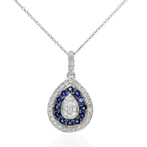 0.30ct Round Sapphire & 0.15ct Diamond Pave Teardrop Necklace – 9ct White Gold Necklace