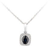 0.48ct Oval Sapphire and Diamond Pave Square Shape Pendant in UK Hallmarked 9ct White Gold