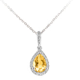0.64ct Pear Shape Citrine and Micro Set Diamond Pendant in UK Hallmarked 9ct White Gold