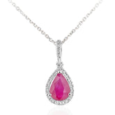 9ct White Gold Ruby & 0.08ct Diamond Teardrop Necklace – Elegant Ruby Pendant