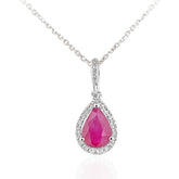 9ct White Gold Ruby & 0.08ct Diamond Teardrop Necklace – Elegant Ruby Pendant