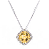 1.39ct Cushion Cut Citrine and Diamond Pave Pendant in 9ct White Gold
