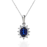 1.1ct Oval Sapphire & 0.25ct Diamond Cluster Pendant – 9ct White Gold Necklace | Elegant Fine Jewellery