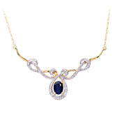 1.2ct Oval Sapphire and Round Diamond Necklace in UK Hallmarked 9ct Yellow Gold