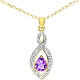 0.38ct Pear Shape Amethyst and Diamond Drop Pendant in UK Hallmarked 9ct Yellow Gold