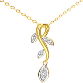 Diamond Pave Leaf and Flower Pendant in UK Hallmarked 9ct Yellow Gold