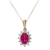 1.1ct Oval Ruby and 0.25ct Diamond Cluster Pendant in UK Hallmarked 9ct Yellow Gold