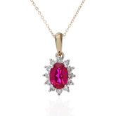 9ct Yellow Gold Ruby & 0.25ct Diamond Cluster Necklace – Elegant Gemstone Jewelry for Her