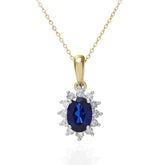 1.1ct Oval Sapphire & 0.25ct Diamond Cluster Pendant – 9ct Yellow Gold UK Hallmarked Necklace | Luxury Fine Jewellery
