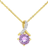 0.47ct Round Amethyst and Diamond Pave Pendant in UK Hallmarked 9ct Yellow Gold