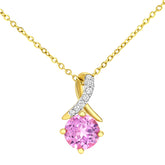 0.71ct Round Created Pink Sapphire and Diamond Pave Pendant in UK Hallmarked 9ct Yellow Gold