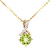 0.55ct Round Peridot and Diamond Pave Pendant in UK Hallmarked 9ct Yellow Gold