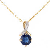 0.71ct Round Sapphire and Diamond Pave Pendant in UK Hallmarked 9ct Yellow Gold