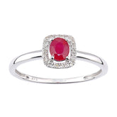 0.52ct Oval Ruby and Round Diamond Halo Ring in UK Hallmarked 9ct White Gold